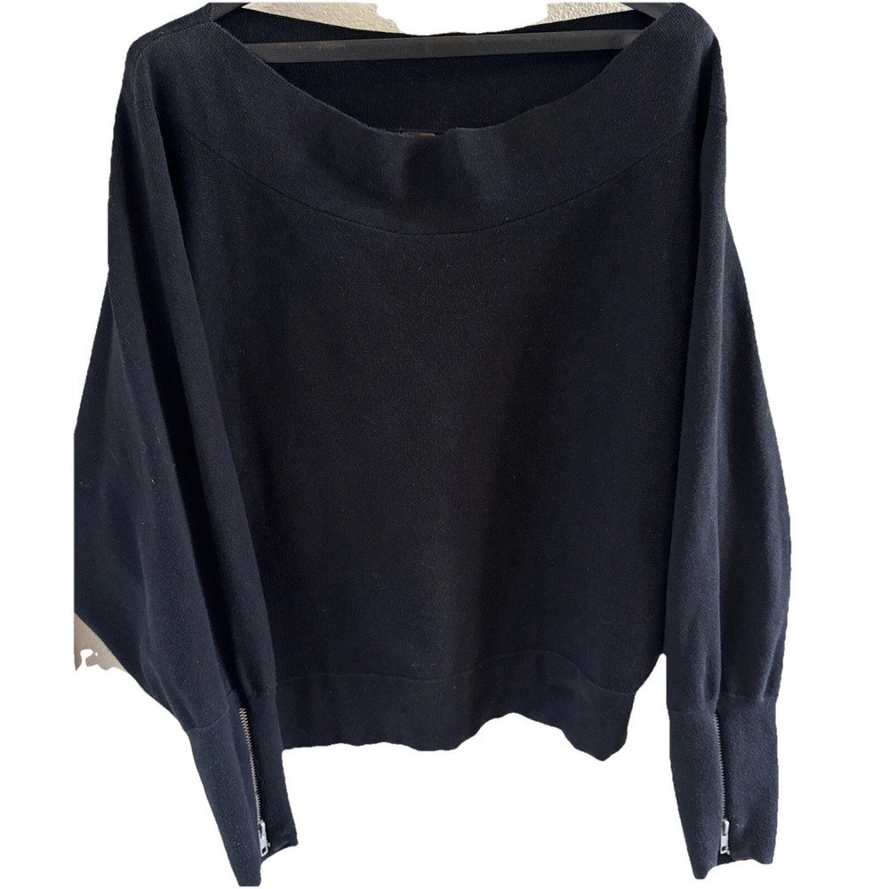 We The Free: Free People Wide Neck Sweater Womens S Black L Sleeves w/zippers